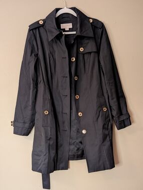 Michael Kors Black Gold-Button Trench coat size XL  Boss Babe classic utility